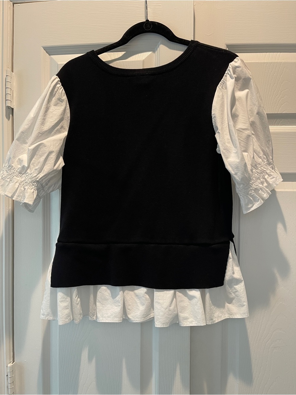 Anthropologie Black Knit Top with White Puff Sleeves - Picture 3 of 4